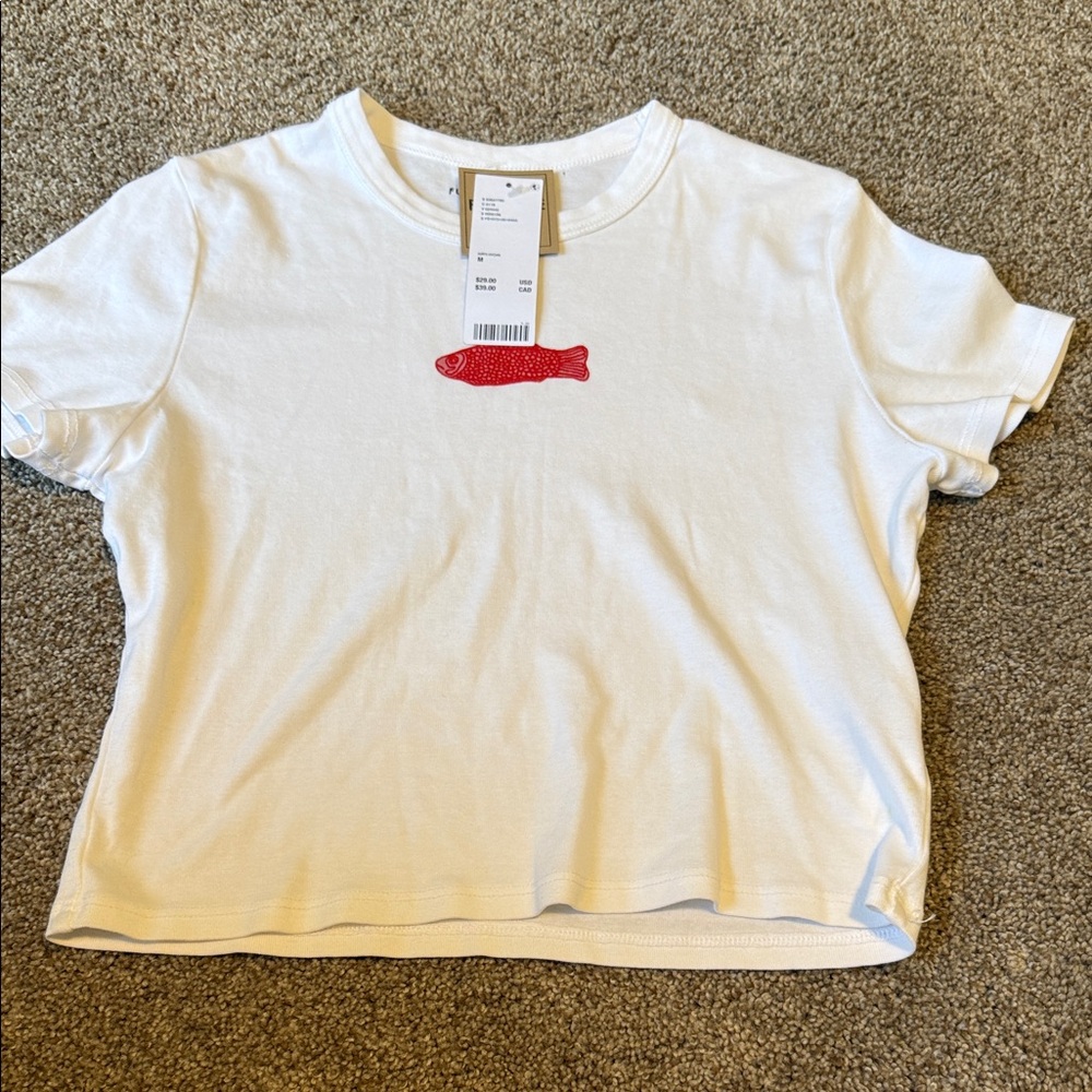 NWT! Urban Outfitters White Tee with Red Fish